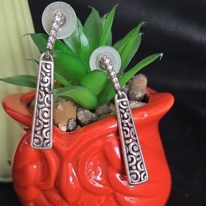 Brighton Silver Contempo Patterned Bar Drop Earrings - With Crystals